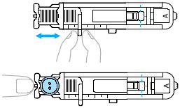 拉出纽孔压脚“A”的纽孔导板，然后插入要通过纽孔的纽扣。