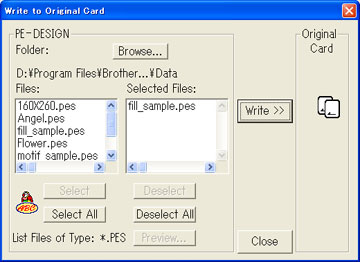 The Write to Card dialog box 