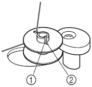 Turn the bobbin clockwise, by hand, until the spring on the shaft slides into the groove of the bobbin