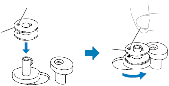 Put the bobbin onto the bobbin winder shaft and slide the bobbin winder shaft to the right