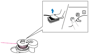 When the bobbin begins spinning slowly, take your foot off the foot controller or press start/stop button