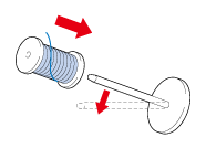 Setzen Sie die Garnrolle für die Unterfadenspule ganz auf den Garnrollenstift.