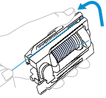 Pull the thread to the left and pass it through the slit along the left side of the thread cassette.