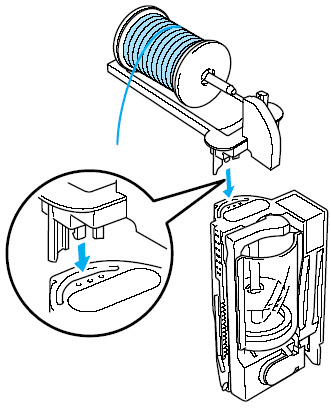 Insert the tabs on the extra spool pin.