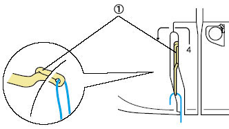 Make sure that the thread is passed into the thread take-up lever as shown below.