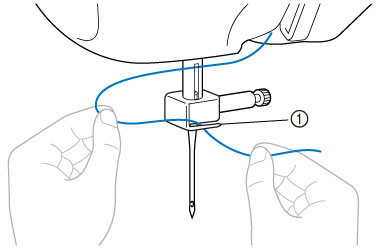 Mettez le fil derrière le guide de la barre d’aiguille.