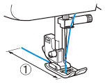 Führen Sie das Fadenende durch den Nähfuß und ziehen Sie dann ca. 5 cm (2 Zoll) Faden zur Rückseite der Maschine heraus.