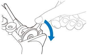 Press down on the spool pin lever