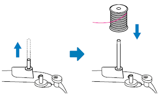 Tirez sur le porte-bobine pour le faire sortir et mettez-y une bobine de fil.