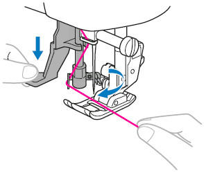 Fully lower the needle threader lever