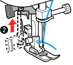 Release your right hand from the thread and then raise the needle threader lever slowly.