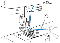 Lightly hold the end of the upper thread