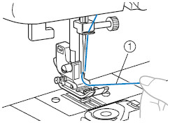 Lightly hold the end of the upper thread