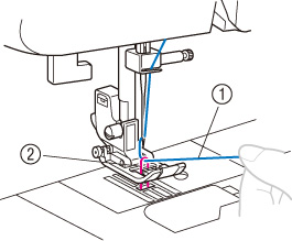 Pull on the upper thread to draw up the lower thread.