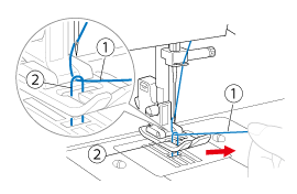 Pull on the upper thread to draw up the lower thread