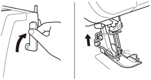 Raise the presser foot using presser foot lever.