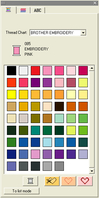 Thread colors, sewing attributes and text attributes dialog box