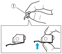Hold the thread change assembly with your fingertips tightly so that the gap is closed.