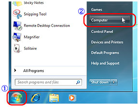 Click the “Start” button, and then click “Computer (My computer)” in the start menu.