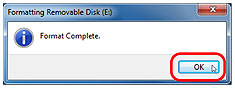When format is completed, message box for completion appears.