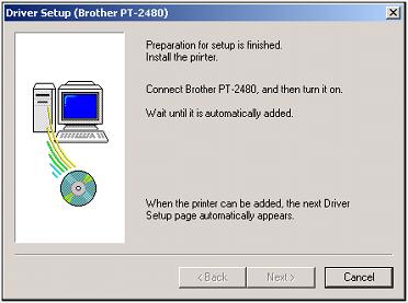 Ich habe den P-touch mit dem beiliegenden USB-Kabel an den Computer  angeschlossen, wie vom Treiber-Setup angewiesen, aber die Installation wird  nicht fortgesetzt. | Brother