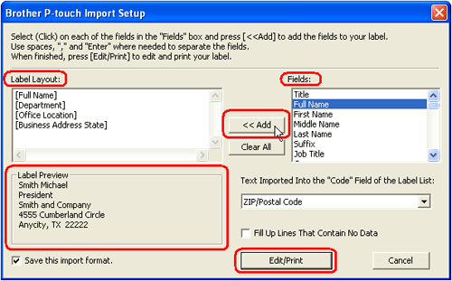 Configurare import P-Touch