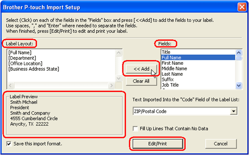 Crear una Etiqueta de Dirección utilizando la función Add-In con Microsoft  Outlook (P-touch Editor 5.x para Windows) | Brother
