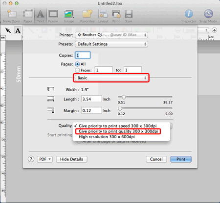 How do I print labels with higher quality? (P-touch Editor 5.0 for Mac) |  Brother