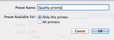 Preset dialog box