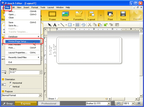 No se puede seleccionar el ancho del material. Solo se pueden seleccionar  tamaños de papel estándar. (P-touch Editor 5.x para Windows) | Brother