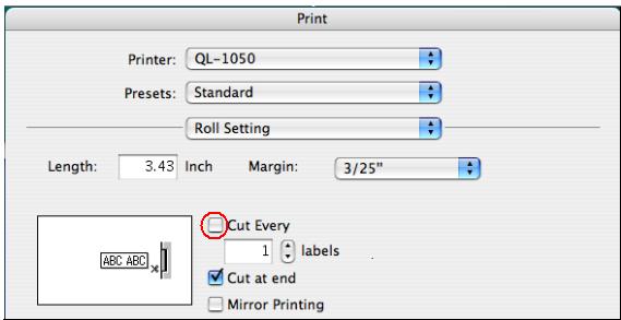Wenn ich mehrere Etiketten drucke, möchte ich am Ende des letzten Etiketts  schneiden. (P-touch Editor 5.2 oder früher für Mac) | Brother