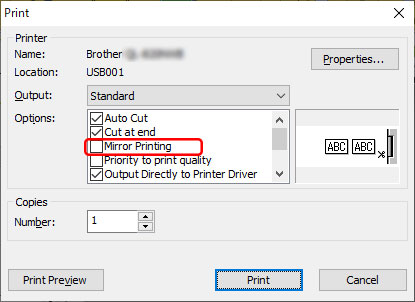 Mon étiquette s'imprime en mode mirroir. Comment activer/désactiver  l'option Impression Miroir? (P-touch Editor 5.x pour Windows) | Brother