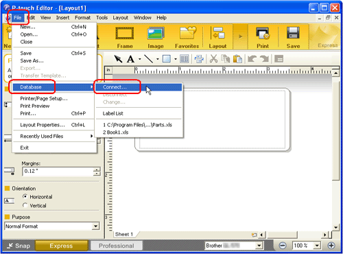 ฉันสามารถเปิดไฟล์ Excel/Access กับฟังก์ชัน Database ได้อย่างไร? (โปรแกรม  P-Touch Editor 5.1/5.2 สำหรับ Windows®) |Brother