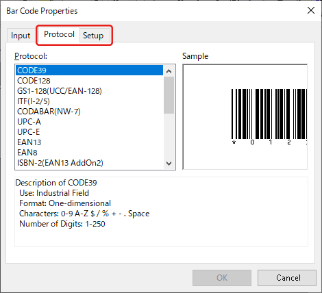 Bar Code Properties