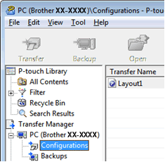  P-touch Transfer Manager window