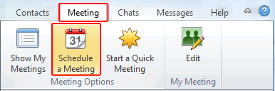 Select  the Meeting tab and Schedule a Meeting