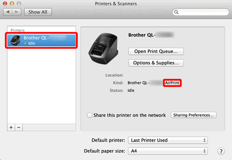 P-touch Editor shows an error message "This is incompatible with the AirPrint printer Select CUPS printer driver. Check the for details." (For OS X v10.8.x or greater).