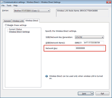 Wireless Direct Settings