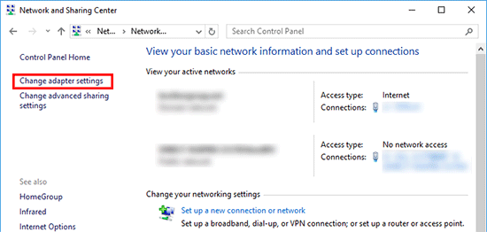 Click Change Adapter Settings Click Change Adapter Settings