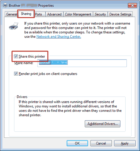 Share your printer in Windows 7 (Shared printer) | Brother
