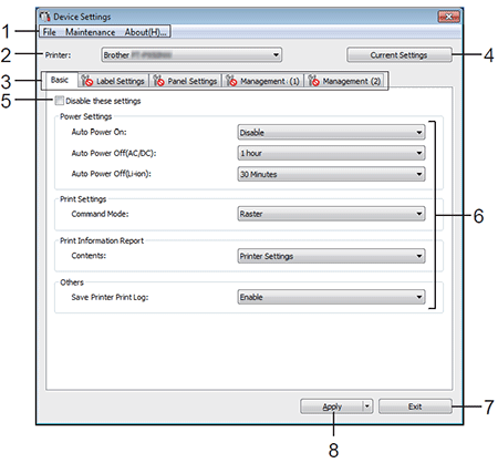 Settings dialog box