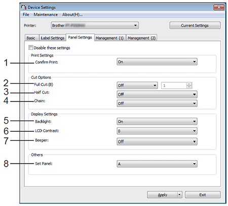 Panel Settings tab