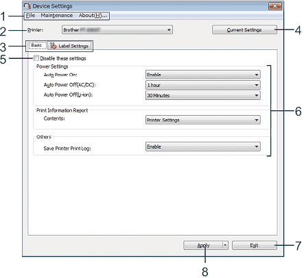 Settings dialog box