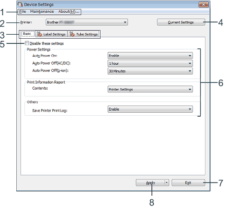 Settings dialog box