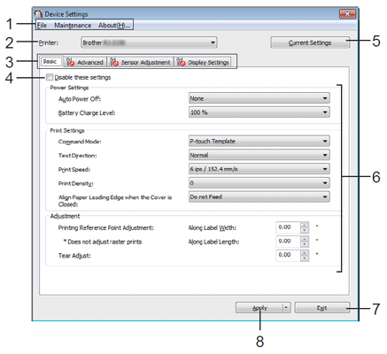 Settings dialog box