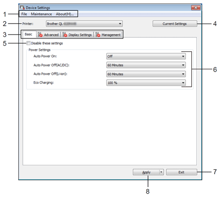 Settings dialog box