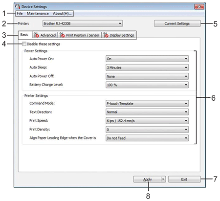 Settings Dialog Box