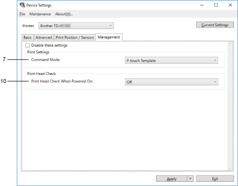 Management Tab for TD-4410D/4420DN/452-DN