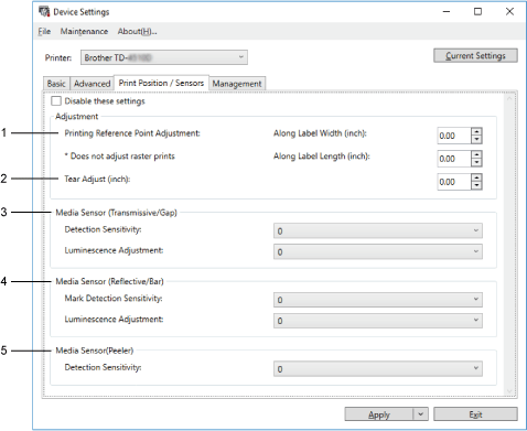 Print Position / Sensor Tab