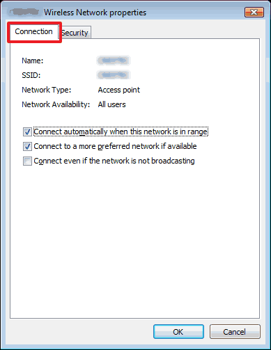 WinVista  (profile) Wireless Network Properties